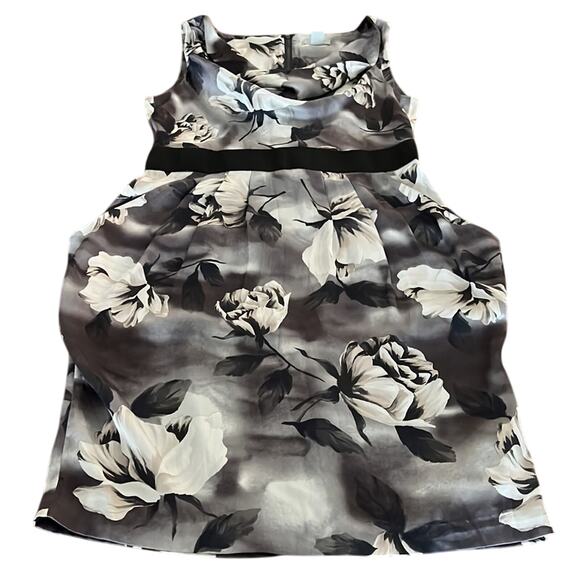 H&M Gray Floral Print Satin Dress Womans Size 10 Pockets Office Dressy Cocktail - Picture 6 of 10